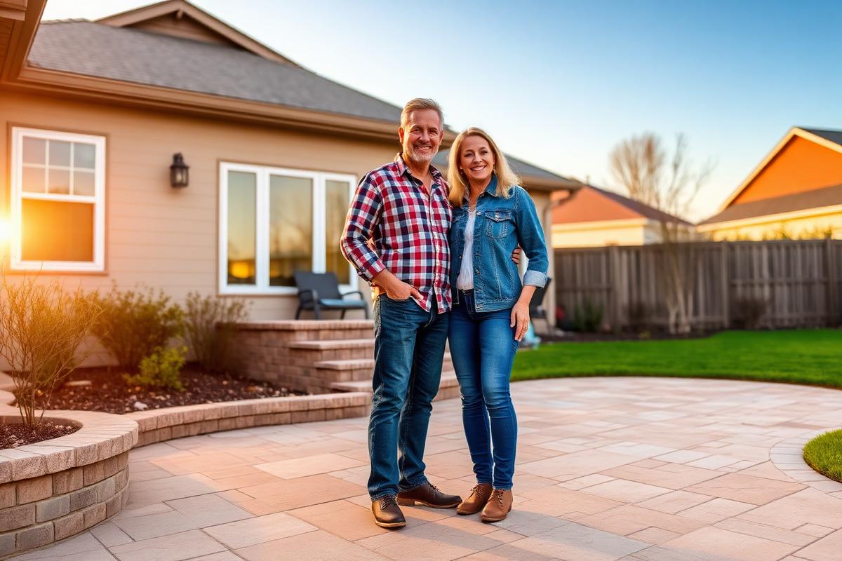 Happy customer beside finished concrete project